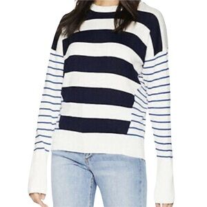 Joie Kaylara Cocktail Stripe Cotton Pullover Sweater Size XS Blue White Nautical